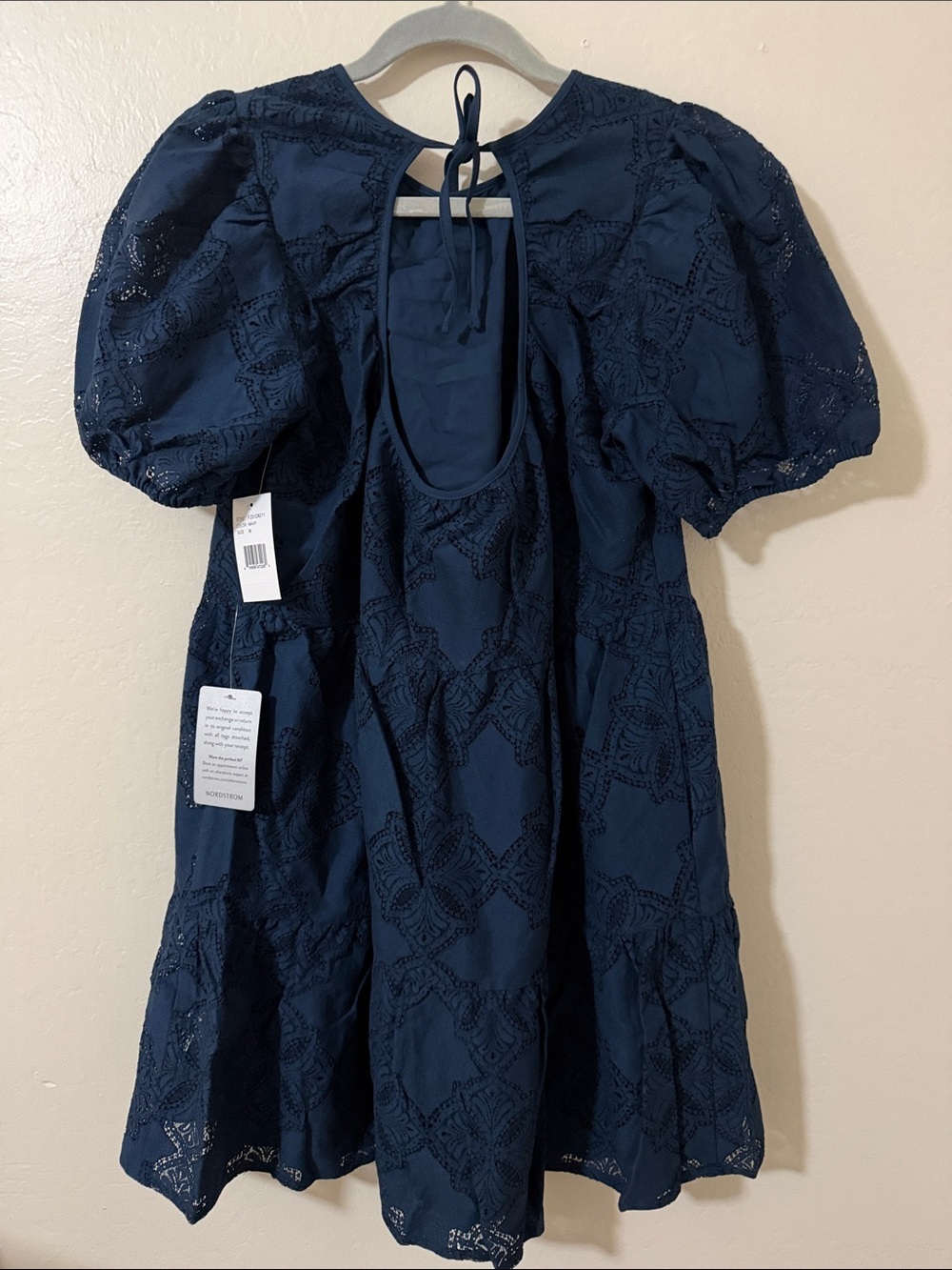 Adelyn Rae Navy Eyelet Puff-Sleeve Tiered Mini Dress - Picture 5 of 6